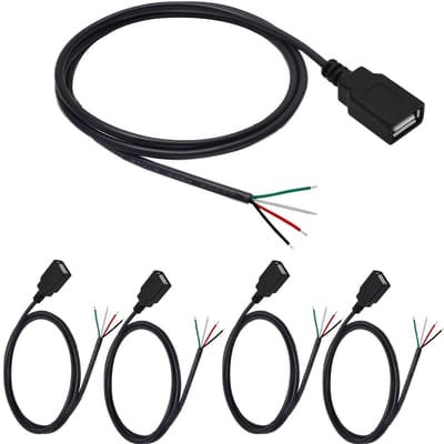 Dailygoods - USB 2.0 Pigtail Kabel 5-pack - 1 Meter Solderable 4 Pin Connector voor USB Apparaten