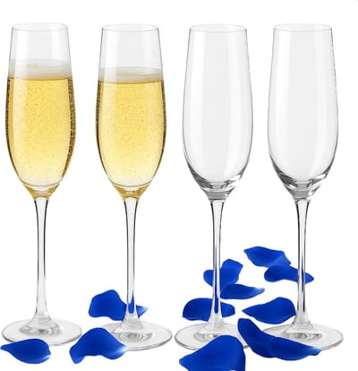 Cheqo® Champagneglazen Set - Champagneglas Set - Glazen Voor Champagne - Set Van 4 - Feestelijke Glazen - Hoogwaardige Kwaliteit - Elegant Design - Glaswerk Voor Feest - Luxe Uitstraling - Transparant Glas - Glazen Voor Bubbels