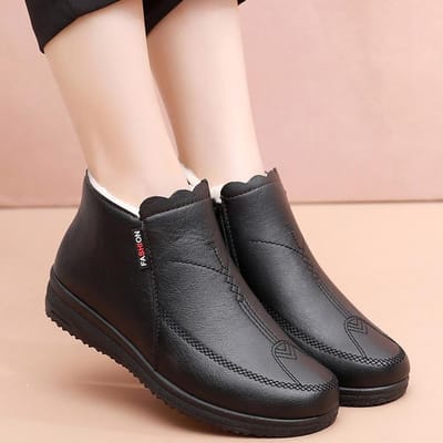 Moeders katoenen schoenen Dames winter pluche laarzen korte laarzen antislip ouderen katoenen laarzen 35 zwart