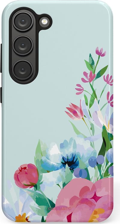Casetastic hoesje geschikt voor Samsung Galaxy S23 - Dubbellaagse bescherming - Dagdroom in bloei - Fashion Case - Lichtgrijs Lichtroze