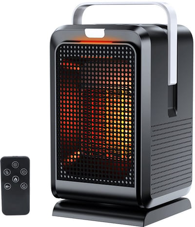 Draagbare binnenverwarmer - Kleine elektrische vlamverwarmer met thermostaat - PTC snelle keramische verwarming voor slaapkamer, kantoor en camping