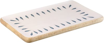 J-Line plateau Rechthoek - hout - blauw/wit