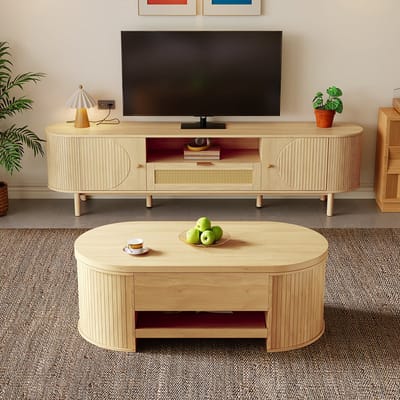 Pugsdrly Woonkamermeubelset met hoogteverstelbare salontafel en tv-meubel – modern design, opbergruimte, afgeronde hoeken – harmonieus op elkaar afgestemd (ook afzonderlijk verkrijgbaar)