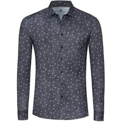 Desoto Overhemd Casual Kent Denim Look Mini Leaves Donker Grijs / male