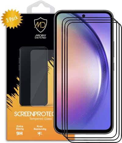 3-Pack MobyDefend Screenprotectors - Geschikt voor Samsung Galaxy A54 - Screensavers Met Zwarte Randen - Gehard Glas