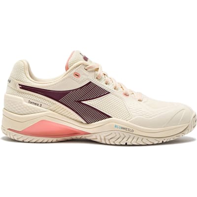 Diadora Blushield Torneo 3 Tennisschoenen Dames-Wit,Donkerrood