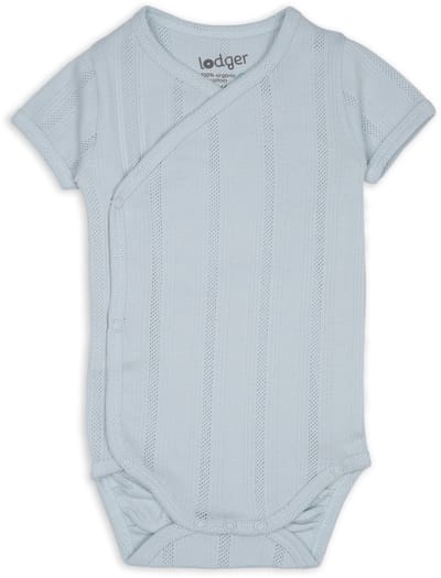 Lodger Romper met korte mouwen - Pointelle - Blauw - Maat 56 - bio katoen - Overslag romper