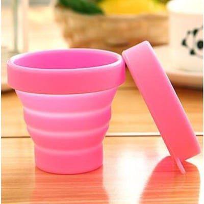 Tasse Pliante en Silicone de Qualité Alimentaire Résistante aux Hautes Températures, Tasse de Voyage de Sport d'Extérieur aux Couleurs Bonbon, Gobelet Télescopique Couvert pour Rince-Bouche rose