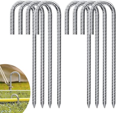 Grondankers Set van 8 - 30 cm Verzinkt met J-haken voor Tent, Trampoline en Tuinbeveiliging