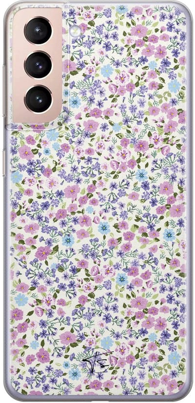 Hoesje geschikt voor Samsung Galaxy S21 - Paarse bloemen - Soft Case - TPU - Bloemen - Paars - Mooie Telefoonhoesjes