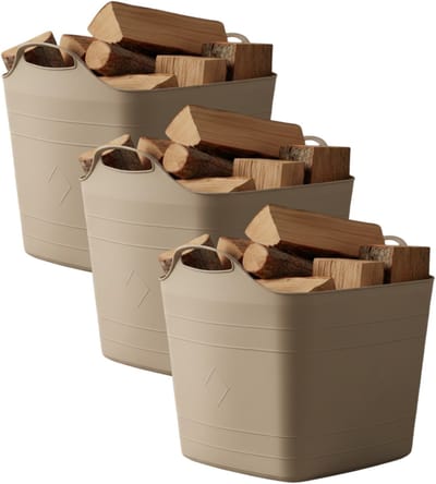 Excellent houseware flexibele kuip / emmer - 3x - beige - 25 l - kunststof - 40 x 35 cm - met handvatten