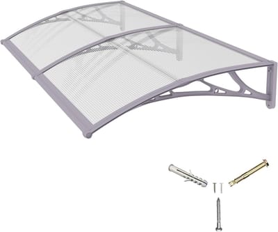 Luifel met zijpaneel - Deur overkapping - Bescherming tegen weer - Verbeterde lekbescherming - 80x200CM - Grijs/doorzichtig