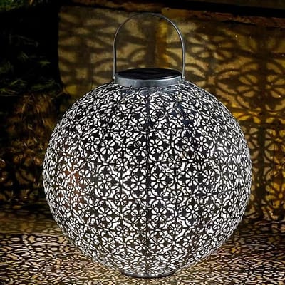 Zonnelantaarns voor tuin - Buitenverlichting zonne-energie - Sfeerverlichting buiten - Damaststijl patroon - 29x29 cm - Beige