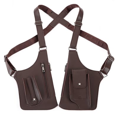 Dubbele Schouder Okseltas, Premium Leder Okseltas met Verborgen Anti-Diefstal Portemonneevak, Verstelbaar & Vintage, Geschikt voor Wandelen -bruin