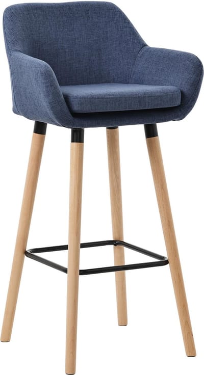 CLP Grant Barkruk - Met rugleuning - Voetsteun - houten frame - tot 150 kg belastbaar - Stof - donkerblauw/natura