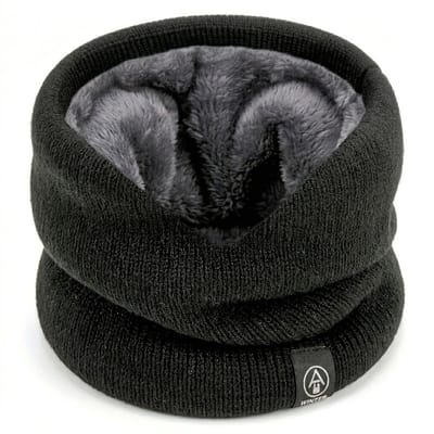 Zwart nek warmer unisex buff effen gebreide nekwarmer met zachte voering stretch hals warmer winter sjaal voor dames en heren geschikt voor buiten activiteiten wandelen fietsen hardlopen