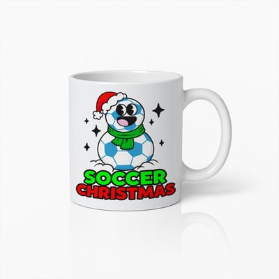Voetbal Kerst Mok 330ml – Grappige Voetbal Sneeuwpop Beker met Kerstmuts – Perfect Kerstcadeau voor Voetbalfans en Spelers