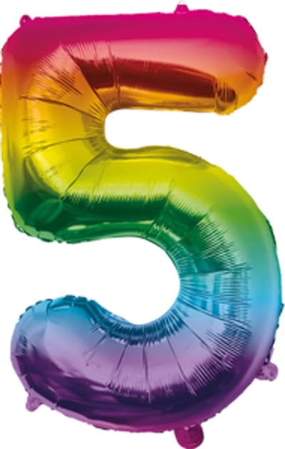 Folieballon | Cijferballon | Cijfer: 5 | Kleur: Regenboog | Afmeting: 40cm