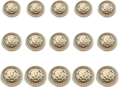 Set van 15 metalen knopen met leeuwenkop reliëf voor kleding, DIY projecten en accessoires