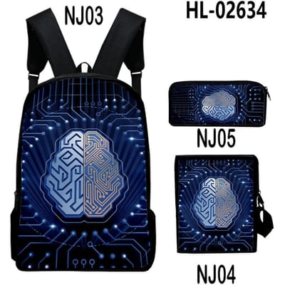 Klassiek Nieuwigheid Technologie stijl 3D Print 3 stuks/Set leerling Schooltassen Laptop Dagrugzak Rugzak Schuin gedragen schoudertas Etui