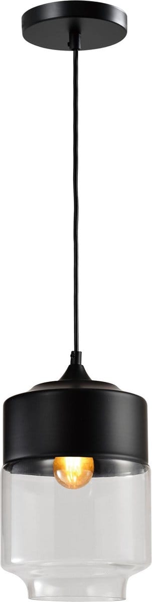 QUVIO Hanglamp retro - Plafondlamp - Sfeerlamp - Leeslamp - Eettafellamp - Verlichting - Slaapkamer lamp - Slaapkamer verlichting - Keukenverlichting - Keukenlamp - Langwerpige kap van metaal en glas - Diameter 18 cm