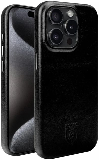 Rosso Elite Hoesje Geschikt voor Apple iPhone 15 Pro Max | Compatibel met MagSafe | Echt Leer Back Cover | Beschermhoes | Zwart