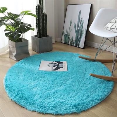 Rond, pluizig vloerkleed voor de slaapkamer - schattig en antislip - zacht en pluizig - rond kleed - pluche kleed - dekenmat - blauw - 60×60 cm