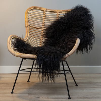 WOOOL IJslandse Schapenvacht - Zwart CURLY L (105x60cm) 100% Natuurlijk & Echt - Vloerkleed - ECO+