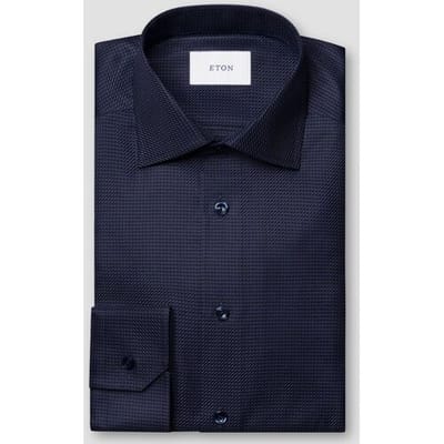 Eton Overhemd Rich Texture Houndstooth King Twill Dark Navy / male