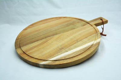 Acacia hout, Serveerplank, Tapasplank, Borrelplank, Pizzaplank, Diameter 30cm rond, Sapgeul