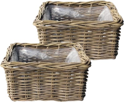 Van der Leeden Opbergmand Klassiek - 2x - bruin - 30 x 30 x 15 cm - rotan - gevlochten riet - mand - opbergen