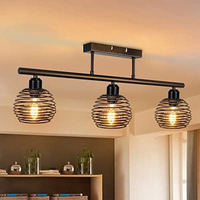 Glitzerlife - Plafondlamp Vintage Retro - Industrieel Design - 3x E27 Fitting - Spiraalvormig Metaal - Geschikt Voor Woonkamer Keuken Eetkamer Slaapkamer - Zwart - Ø68cm