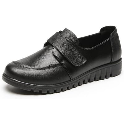 Damesschoenen van echt leer met platte zool voor het werk, met zachte zool en antislip enkele schoenen, grote maat, lentestijl, moederschoenen 36 black
