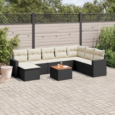 vidaXL - 9-delige - Loungeset - met - kussens - poly - rattan - zwart