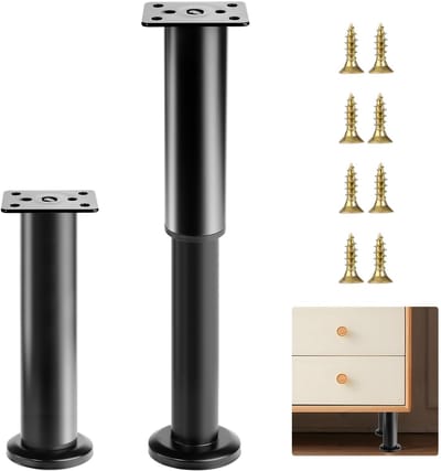 Dailygoods- Meubelpoten Verstelbaar - Set van 2 - Hoogte 25-40 cm - Antislip - Zwart - Koudgewalst Staal
