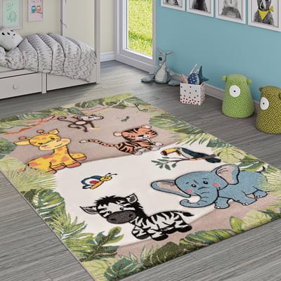 Paco Home Vloerkleed Kinderkamer Jungledieren Giraf Leeuw Aap Zebra Beige/Crème 120x170 cm