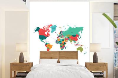 Behang - Fotobehang Wereldkaart - Kleurrijk - Simpel - Breedte 195 cm x hoogte 260 cm