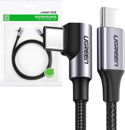 Ugreen - haakse - kabel USB Type C - USB Type C Stroomvoorziening - 60 - W - 20 - V - 3 - A - 1 - m - zwartgrijs - (US255 - 50123)