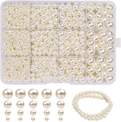 Dailygoods- Kunstkralen 1320 Stuks - Knutselkralen 4/6/8/10 mm - Ronde Kralen voor Sieraden - Kunstparels - Duurzaam ABS - Glad Oppervlak - Sieradenkralen