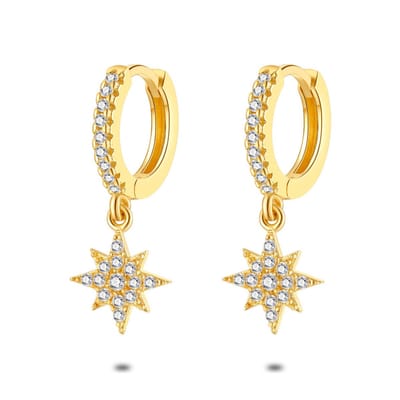 Twice As Nice Oorbellen in 18kt verguld zilver, oorringen, ster, zirkonia