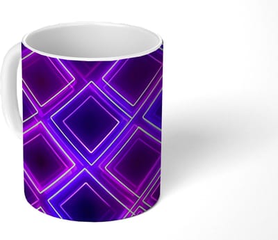 Mok - Koffiemok - Ruiten - Neon - Paars - Mokken - 350 ML - Beker - Koffiemokken - Theemok