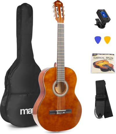 Klassieke Akoestische Gitaar 4/4 - Met Nylon Snaren - MAX SoloArt - Beginnersset met Accessoires - Bruin