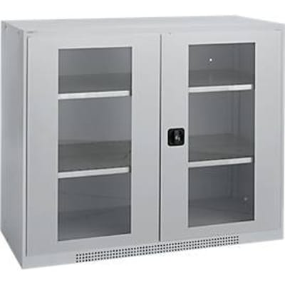 Schäfer Shop Genius draaideurkast FS, staal, kijkvenster, ventilatiegaten, B 1343 x D 520 x H 1105 mm, 3 OH, wit/aluminium, tot 450 kg