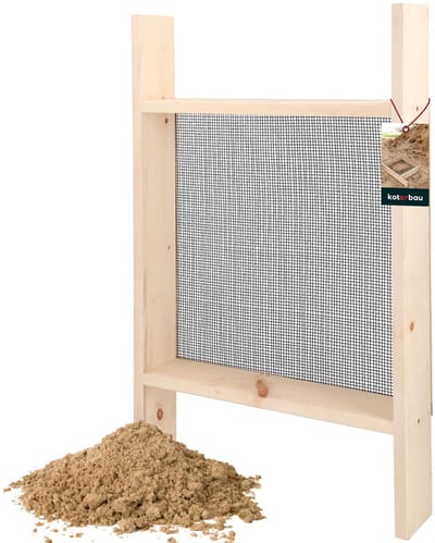 KOTARBAU® Grondzeef, Bouwzeef, 4 x 4 mm, Staal + Hout, 80x50 cm, Zandzeef, Zwart Natuurlijk, Tuinzeef, Grote Grondzeef, Compostzeef, voor Aarde en Stenen