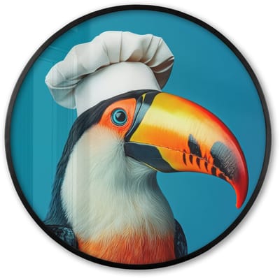 Poster in lijst Rond - Fotolijst 60x60 cm - Posters - Toekan - Papegaai - Vogel - Koksmuts - Ronde posterlijst zwart - Decoratie - Wanddecoratie woonkamer - Muurdecoratie slaapkamer