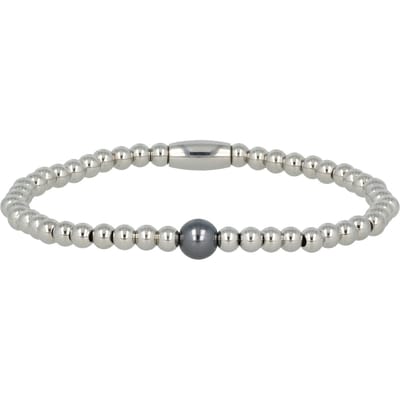 My Bendel - Zilverkleurige Armband met Zwarte Parel - Mysterieus Design - met Luxe Cadeauverpakking | Sieraden Voor Dames
