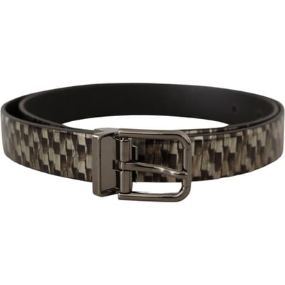 Dolce & Gabbana Bruin Visgraat Leren Grijze Riem