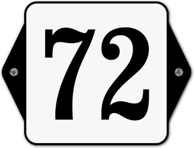 Huisnummerbord klassiek - huisnummer 72 - 16 x 12 cm - wit - schroeven  - nummerbord  - voordeur