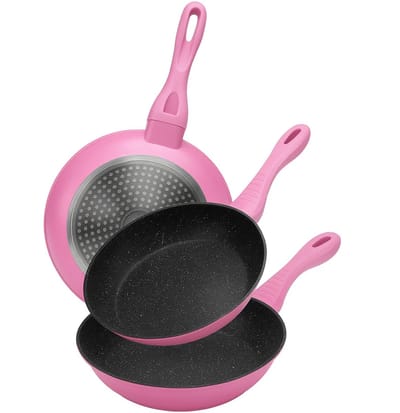 Cheffinger Koekenpannenset - 3-delig - Roze - Koekenpan 20, 24,28cm - Inductie
