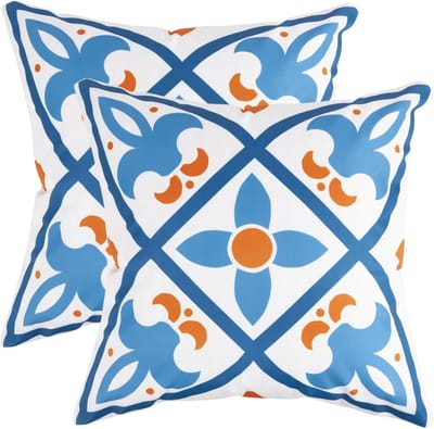 buitenkussen hoes 2stuks 45x45 blauw geel oranje wit design7